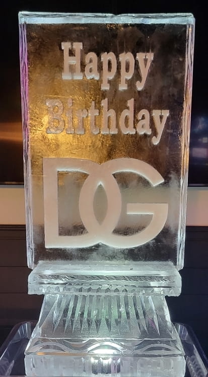 Birthday DG personalized ice sculpture