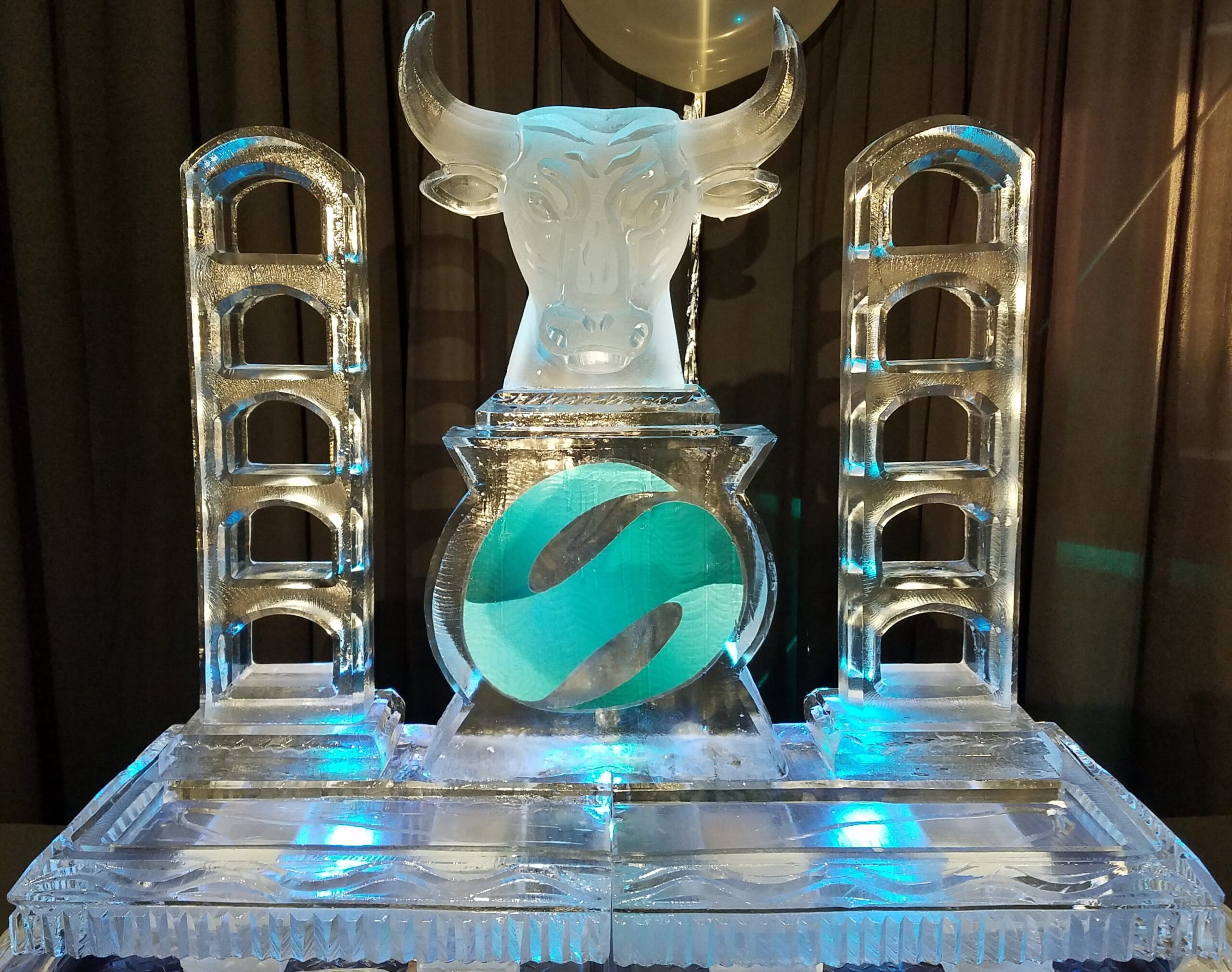 Bull head themed decorative ice sculpture