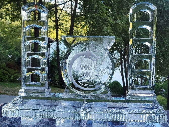 Outdoor monogram ice sculpture centerpiece