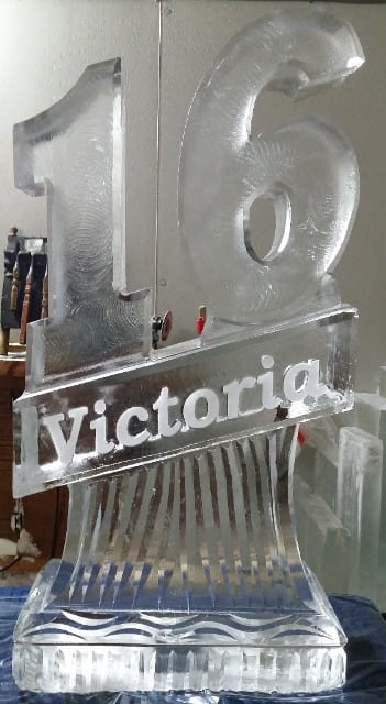 Victoria personalized anniversary ice sculpture