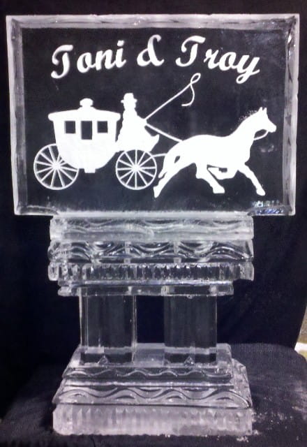 Cinderella carriage engraved ice sculpture