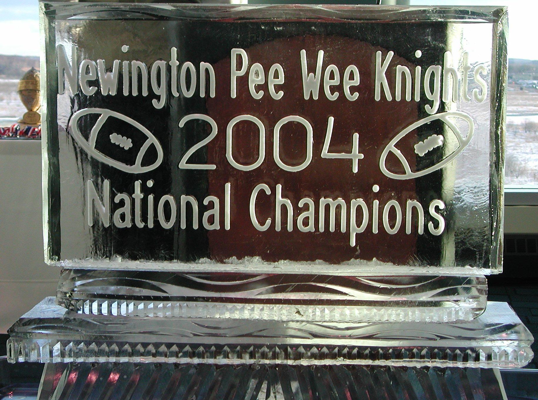 Newington Pee Wee Knights National Champions ice sculpture