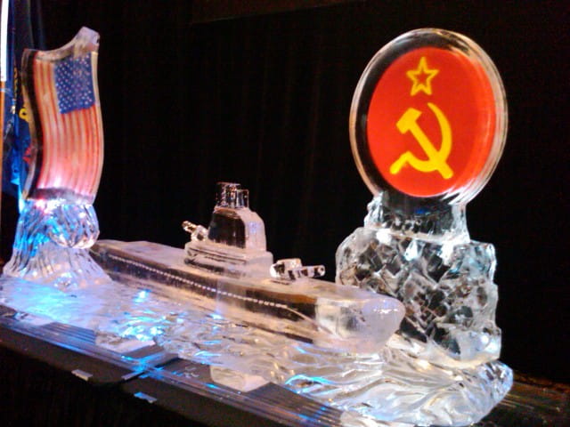Soviet-themed custom ice sculpture display