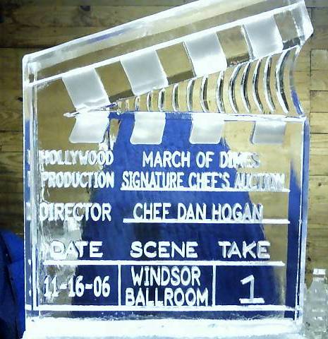 Hollywood movie clapperboard ice sculpture