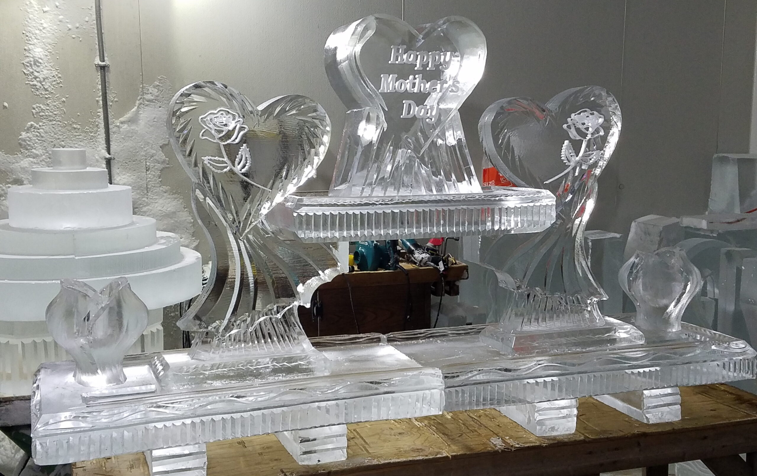 Ice Matters 80 Inch Heart Theme Raw Bar with Shrimp Tower (lemon holders will be square)