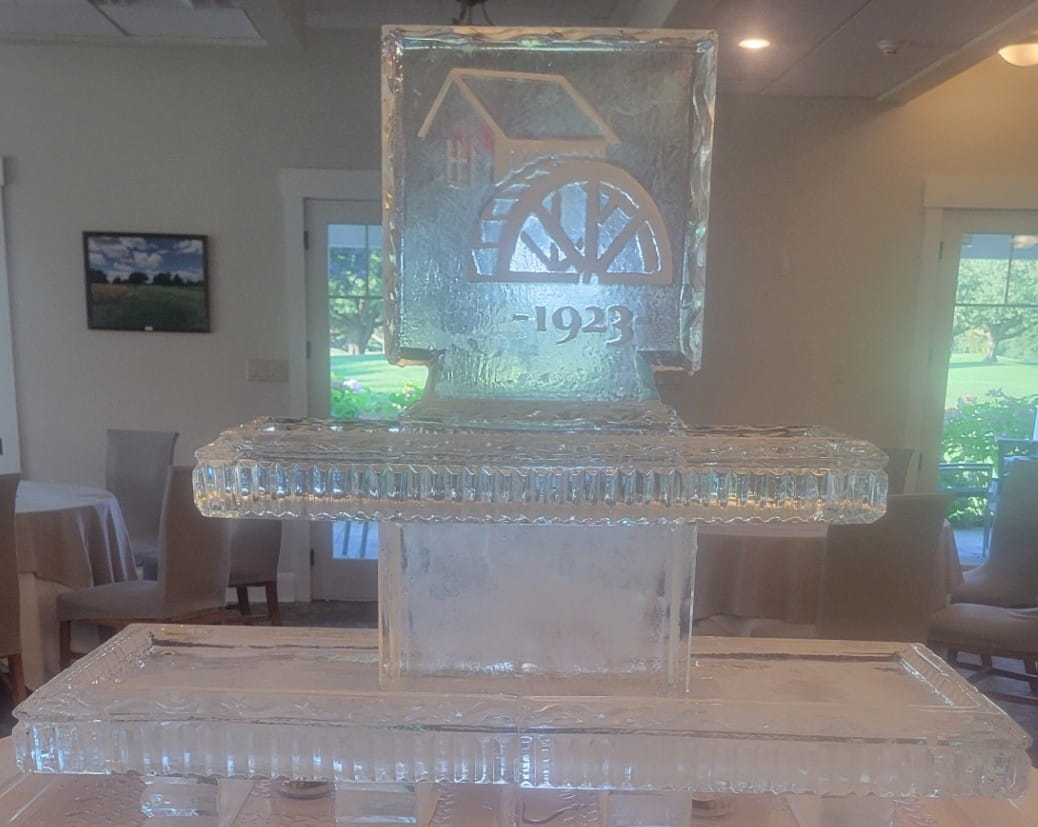 Illuminated wedding monogram ice sculpture
