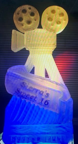 Illuminated twisting abstract ice sculpture