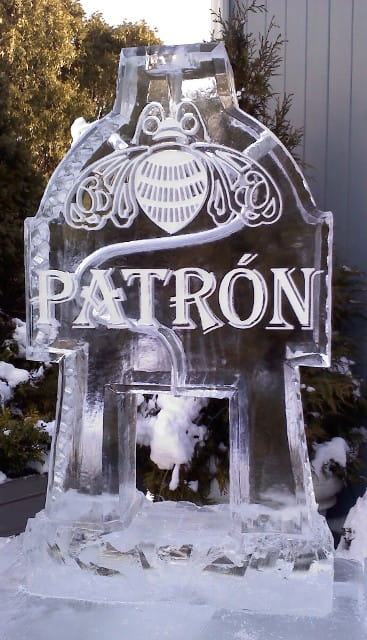 Patrón branded ice sculpture display
