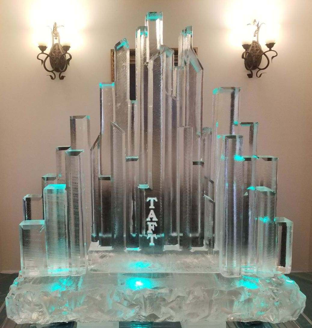 Illuminated ice organ sculpture