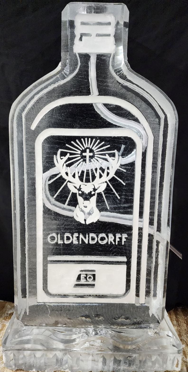 Jägermeister logo engraved ice sculpture