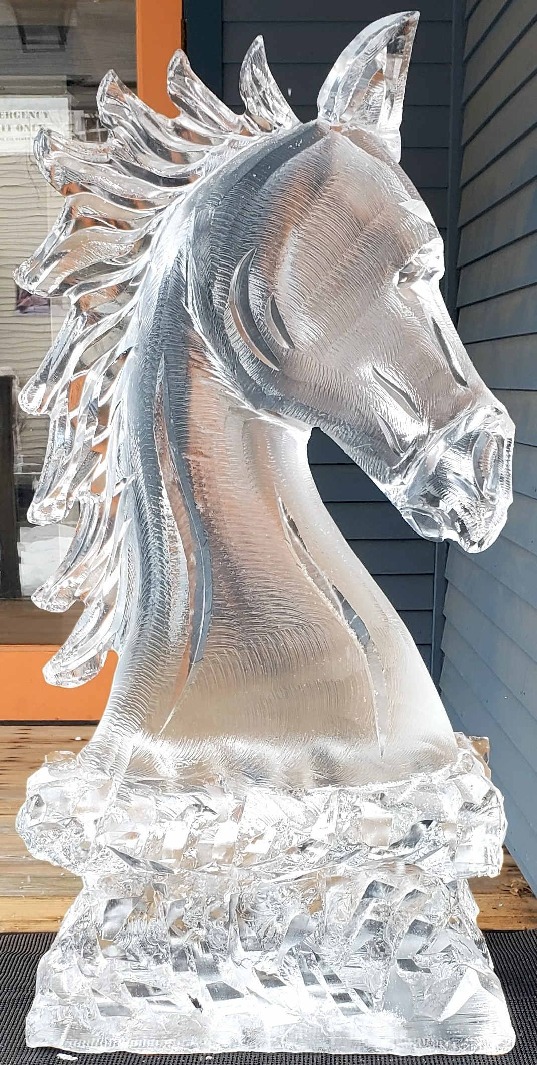 Horse head ice sculpture centerpiece