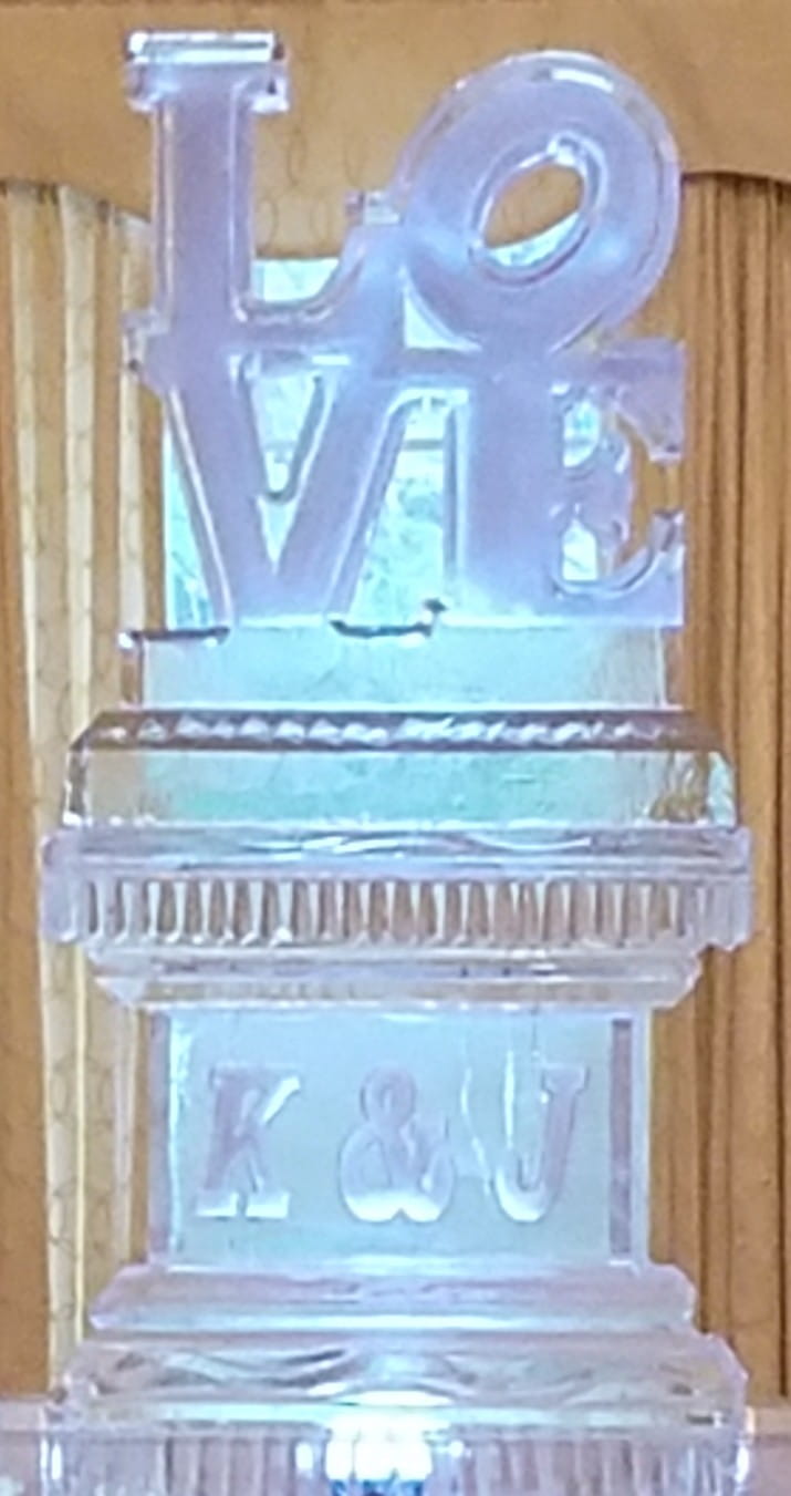 Stacked LOVE block letter ice sculpture for weddings