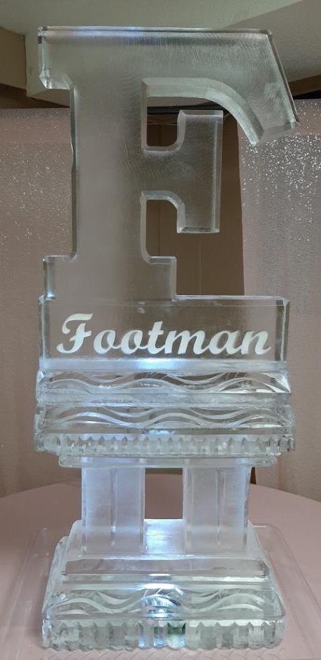 Footman custom block monogram ice sculpture
