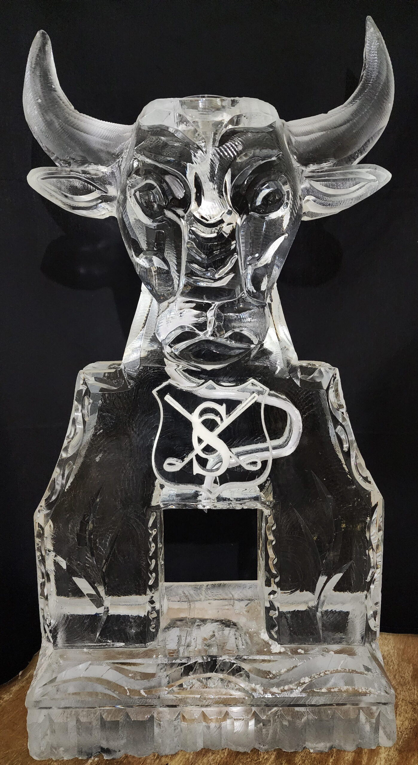 Bull head ice sculpture