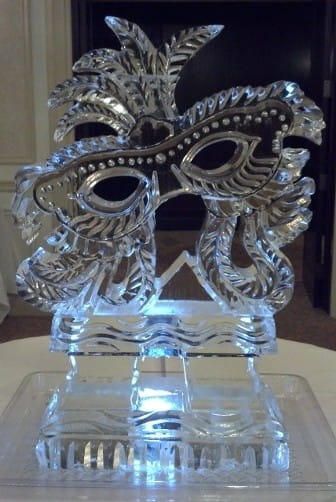 Masquerade mask ice sculpture