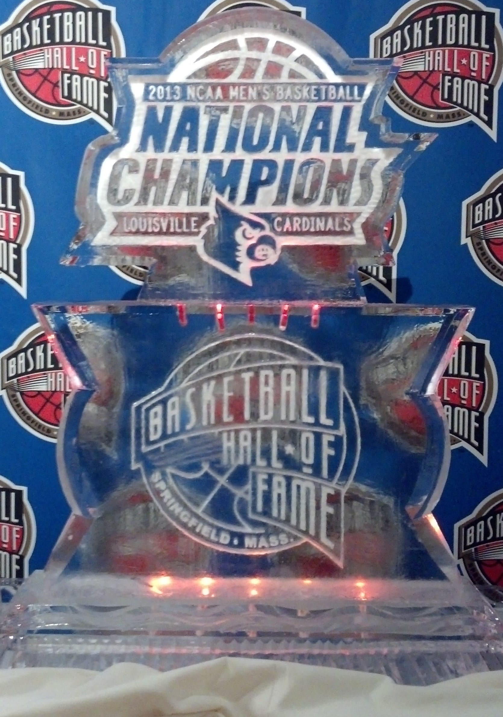 National Champions engraved ice sculpture display