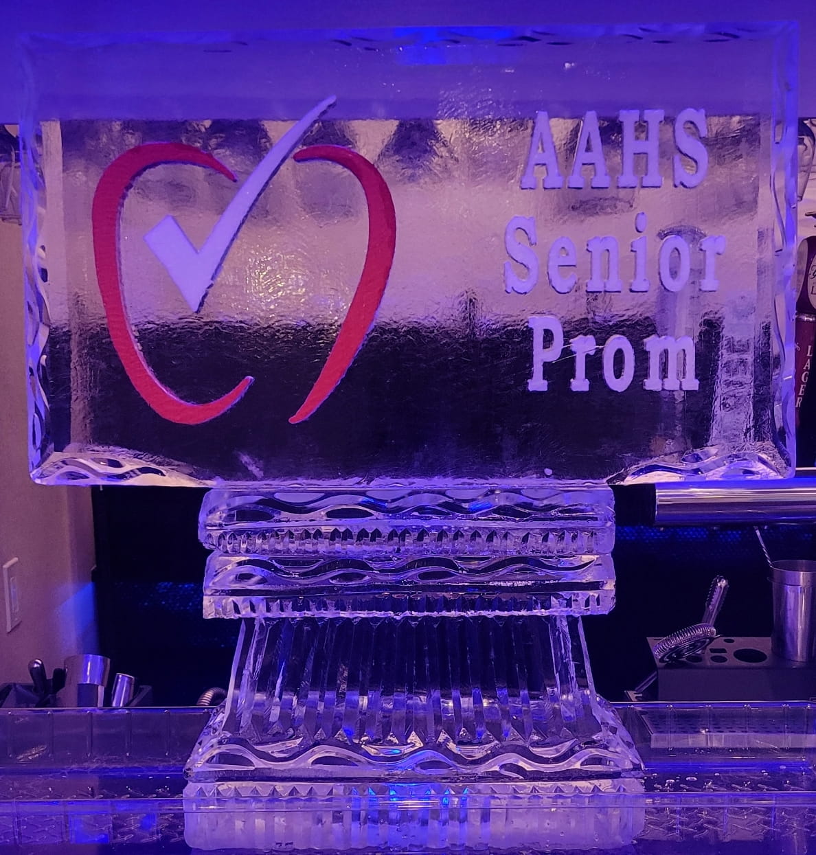 AAHS Senior Prom engraved ice sculpture