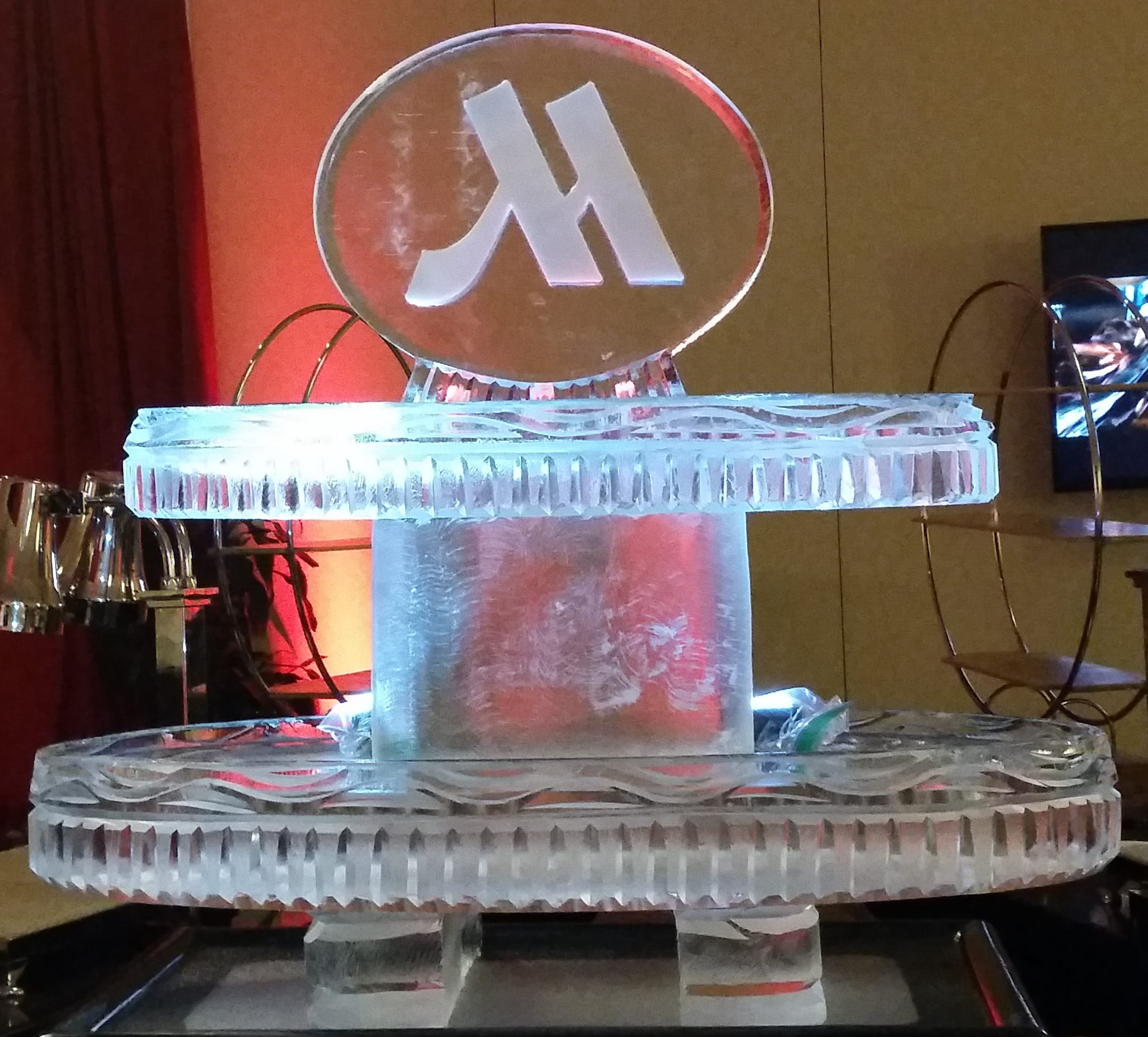 Marriott logo engraved ice sculpture