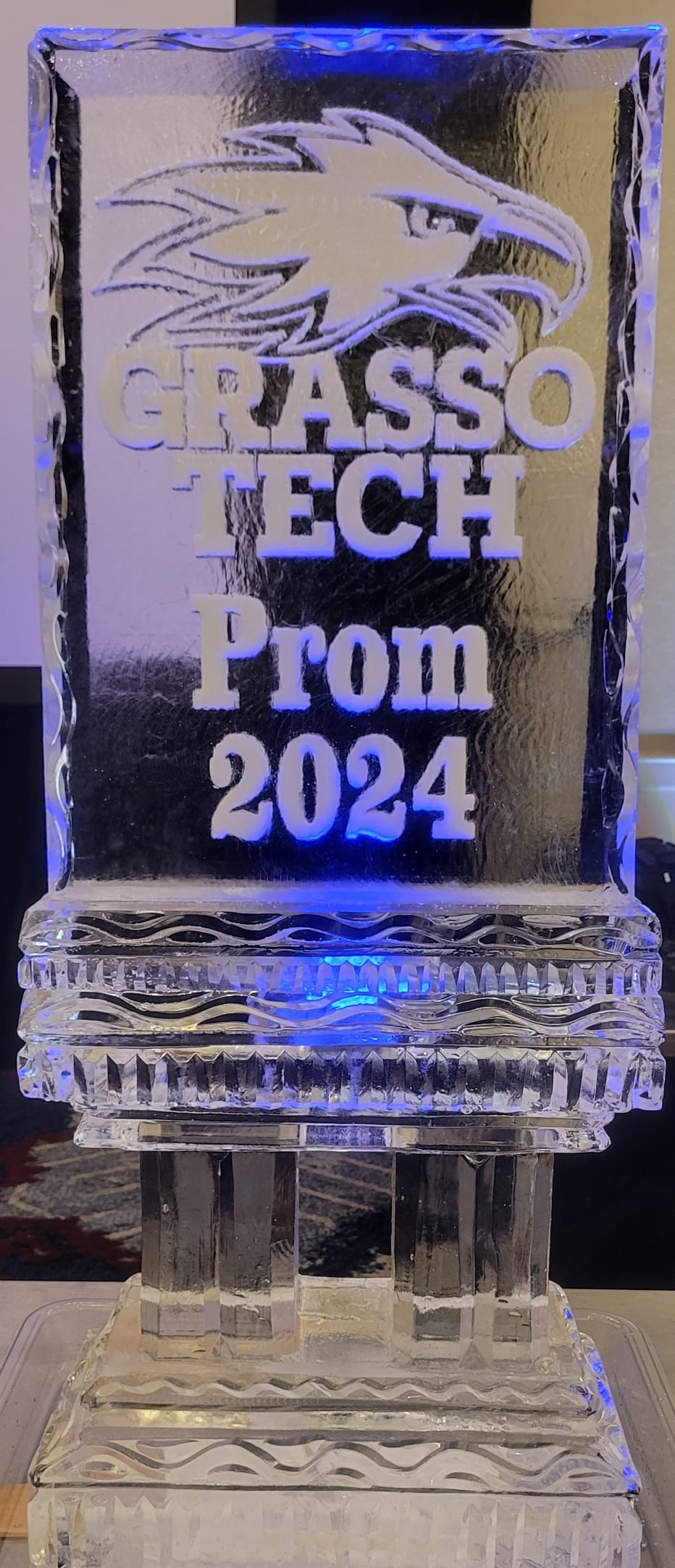 Tech Prom 2024 engraved ice sculpture