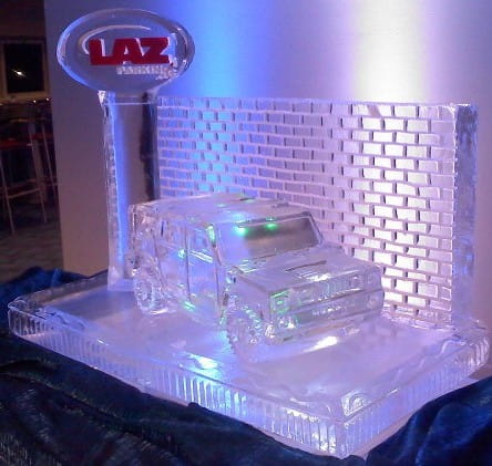 Custom tiered geometric block ice sculpture design