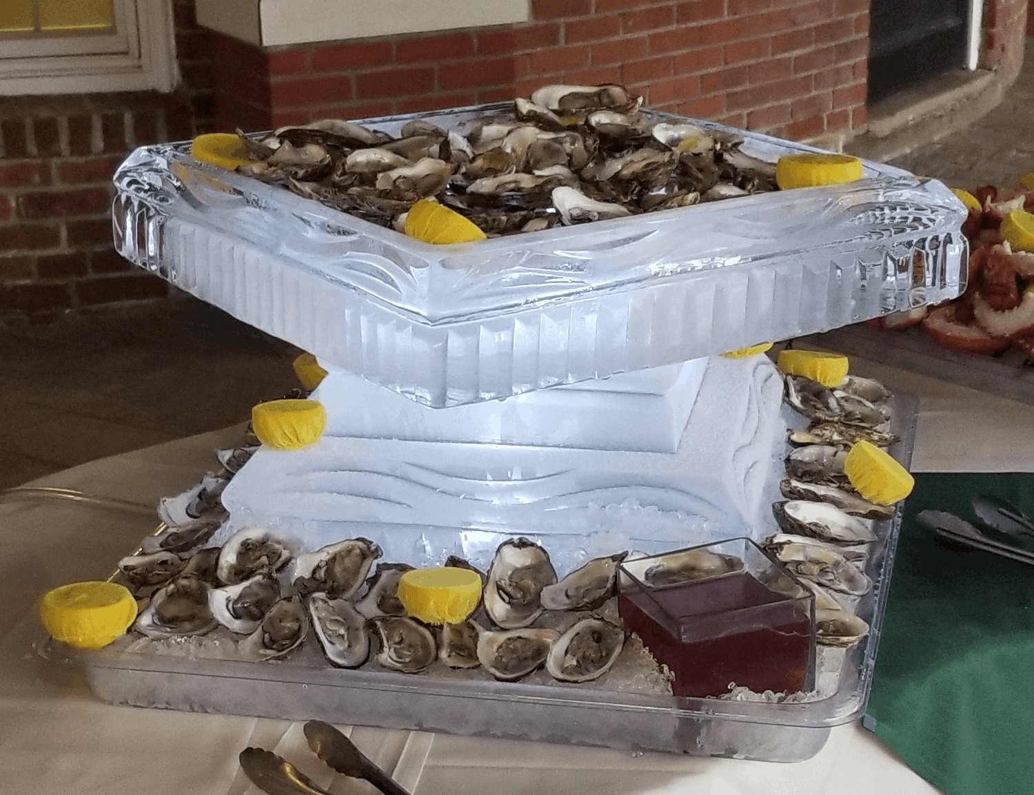 Chilled oyster display on ice sculpture