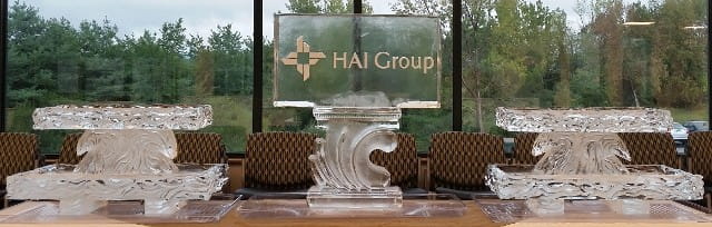 HAI Group custom ice bar table display at an outdoor corporate function