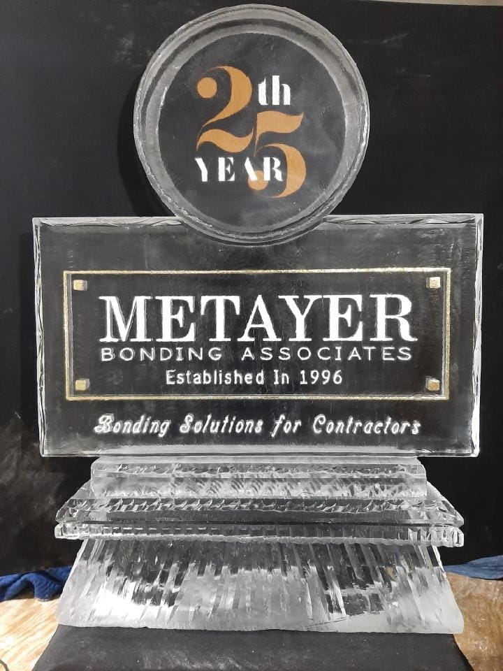 Metayer Bonding & Associates branded ice sculpture