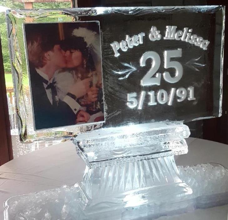 Personalized 25th anniversary photo frame ice sculpture
