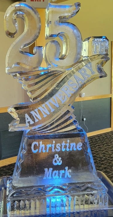 Twisting 25th anniversary ribbon ice sculpture