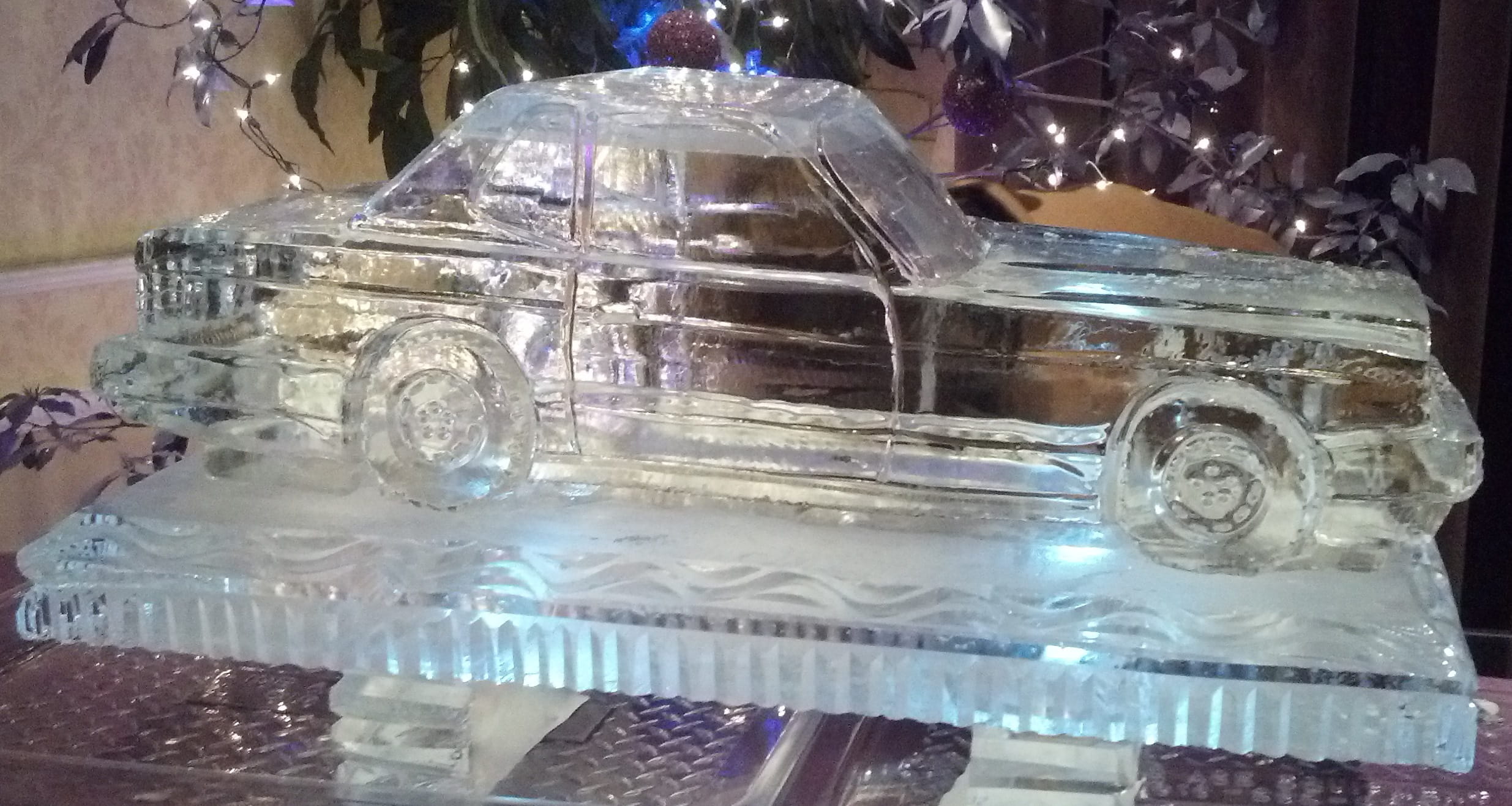 Car-shaped ice sculpture centerpiece