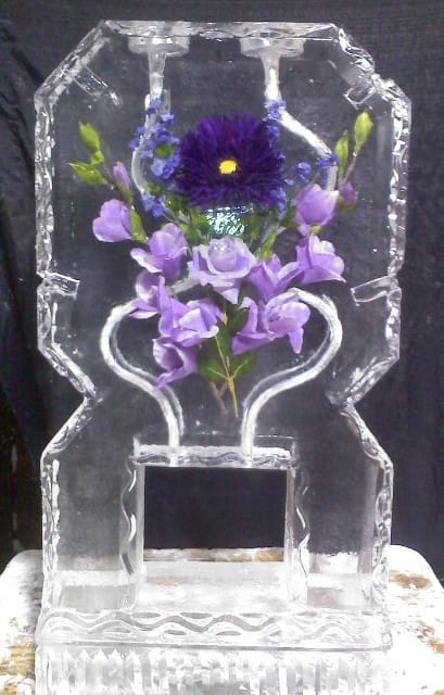 Floral vase ice sculpture centerpiece