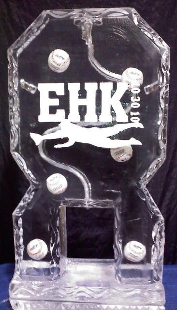Baseball-themed EHK engraved ice sculpture