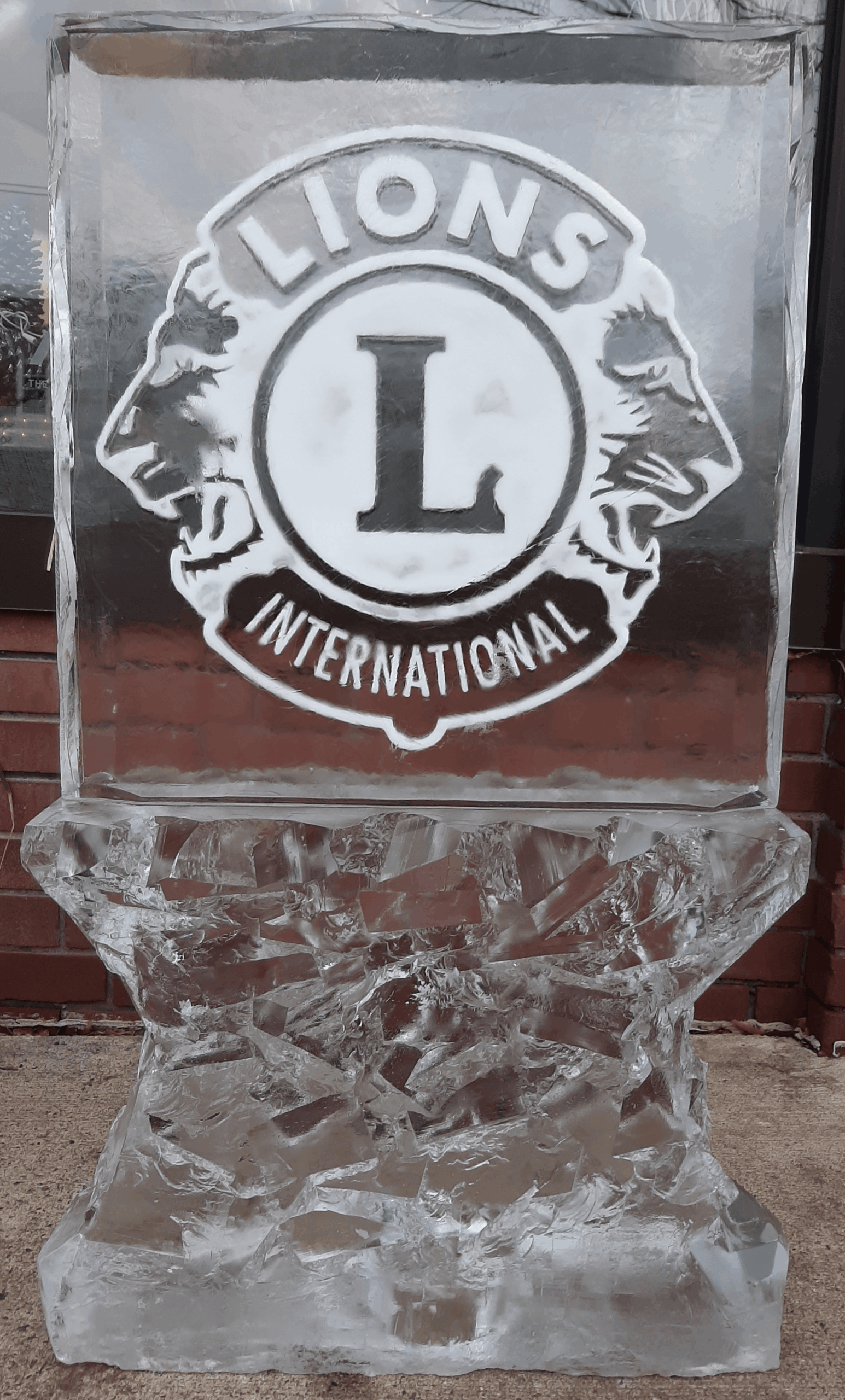 Lions Club International corporate shield logo ice sculpture