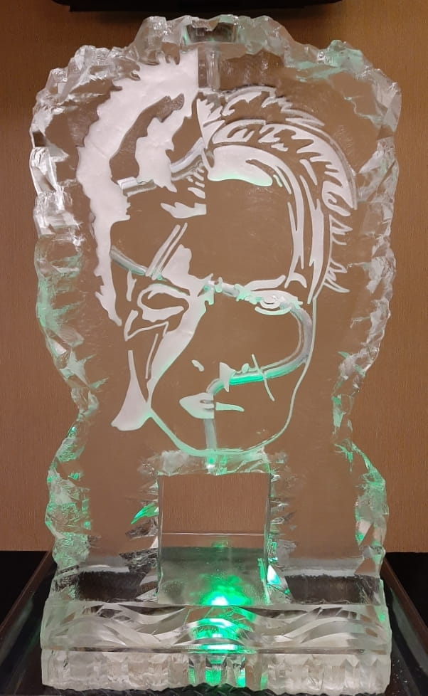 Custom profile silhouette ice sculpture with engraved face