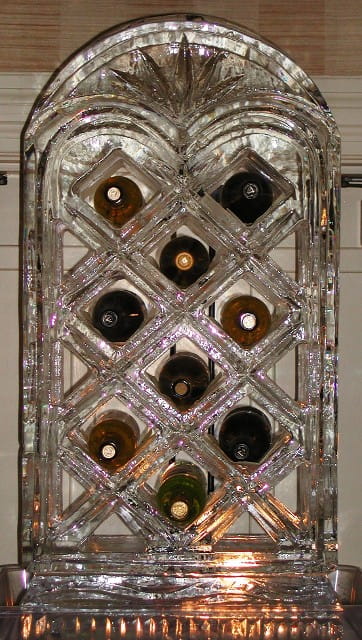 Wine bottle rack ice sculpture