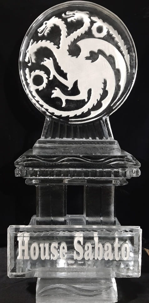 Corporate logo engraved ice sculpture