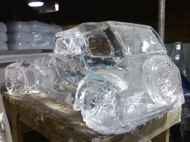 Pickup truck ice sculpture