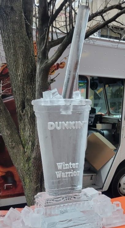 Dunkin Donuts branded iced beverage cup ice sculpture bucket
