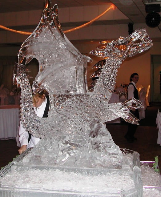 Dragon ice sculpture with spread wings