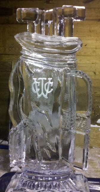 Decorative monogram ice sculpture centerpiece
