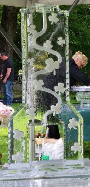 Dolphin-themed outdoor ice sculpture