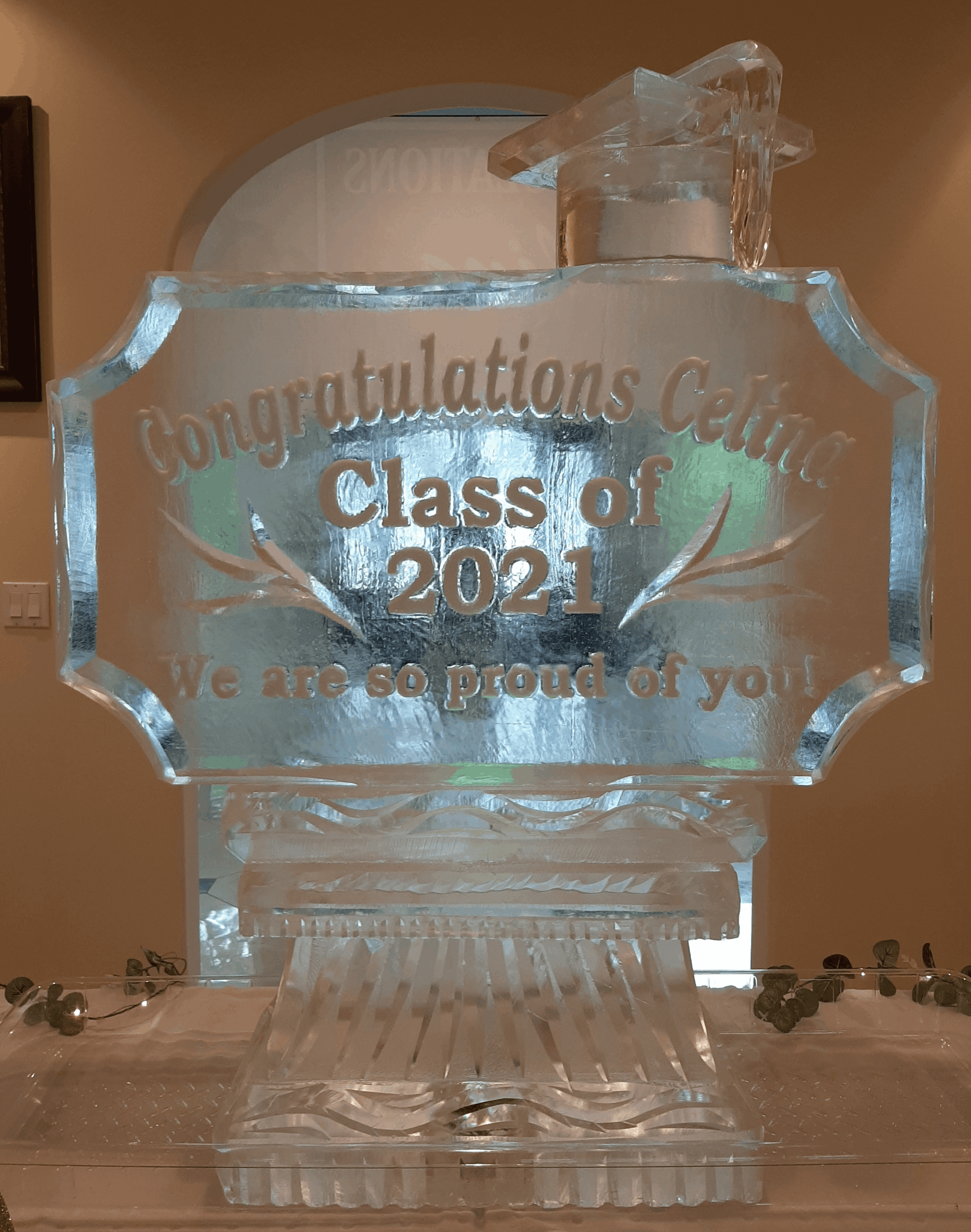 Class of 2021 graduation ice sculpture