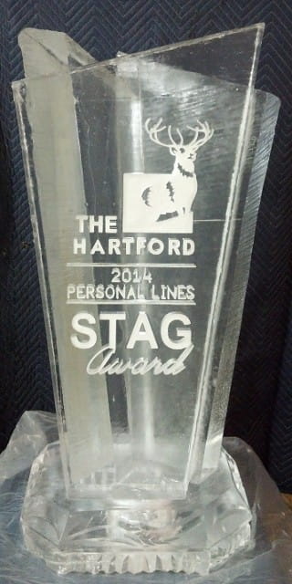 The Hartford Stag Award custom engraved shield corporate ice sculpture
