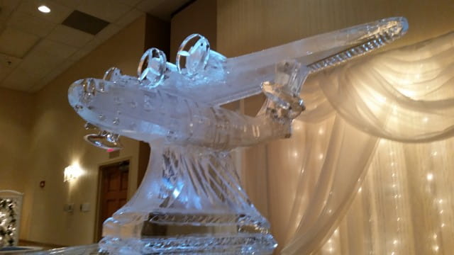 Swan ice sculpture centerpiece