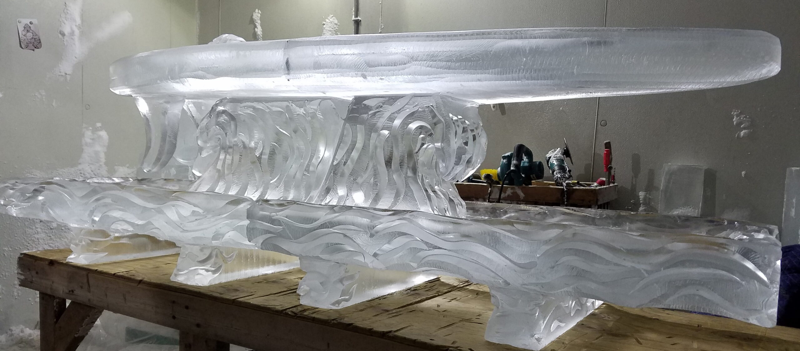 Ice bar with flowing water effect