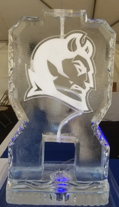 Bulldog mascot engraved ice sculpture