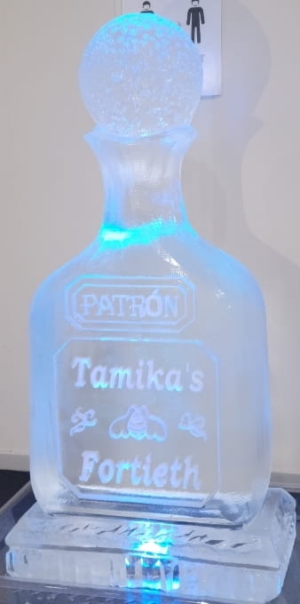 Patrón bottle-shaped custom ice sculpture
