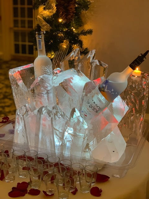 Ice wine bottle display centerpiece