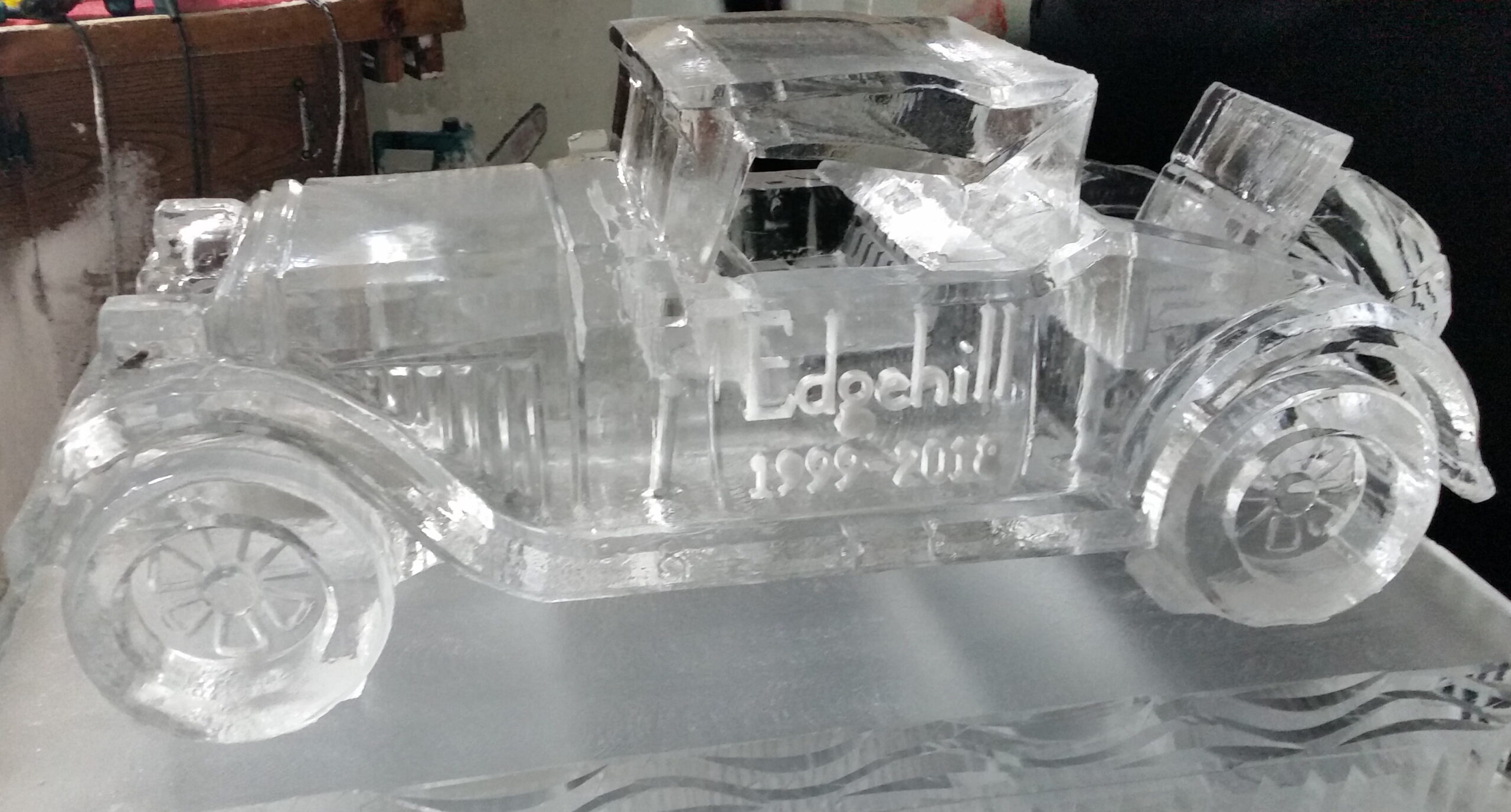 Edgehill custom commemorative house ice sculpture with years engraved