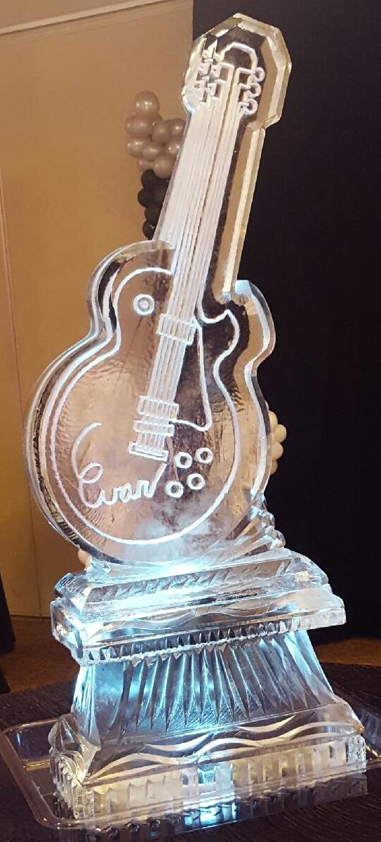 Electric guitar engraved ice sculpture